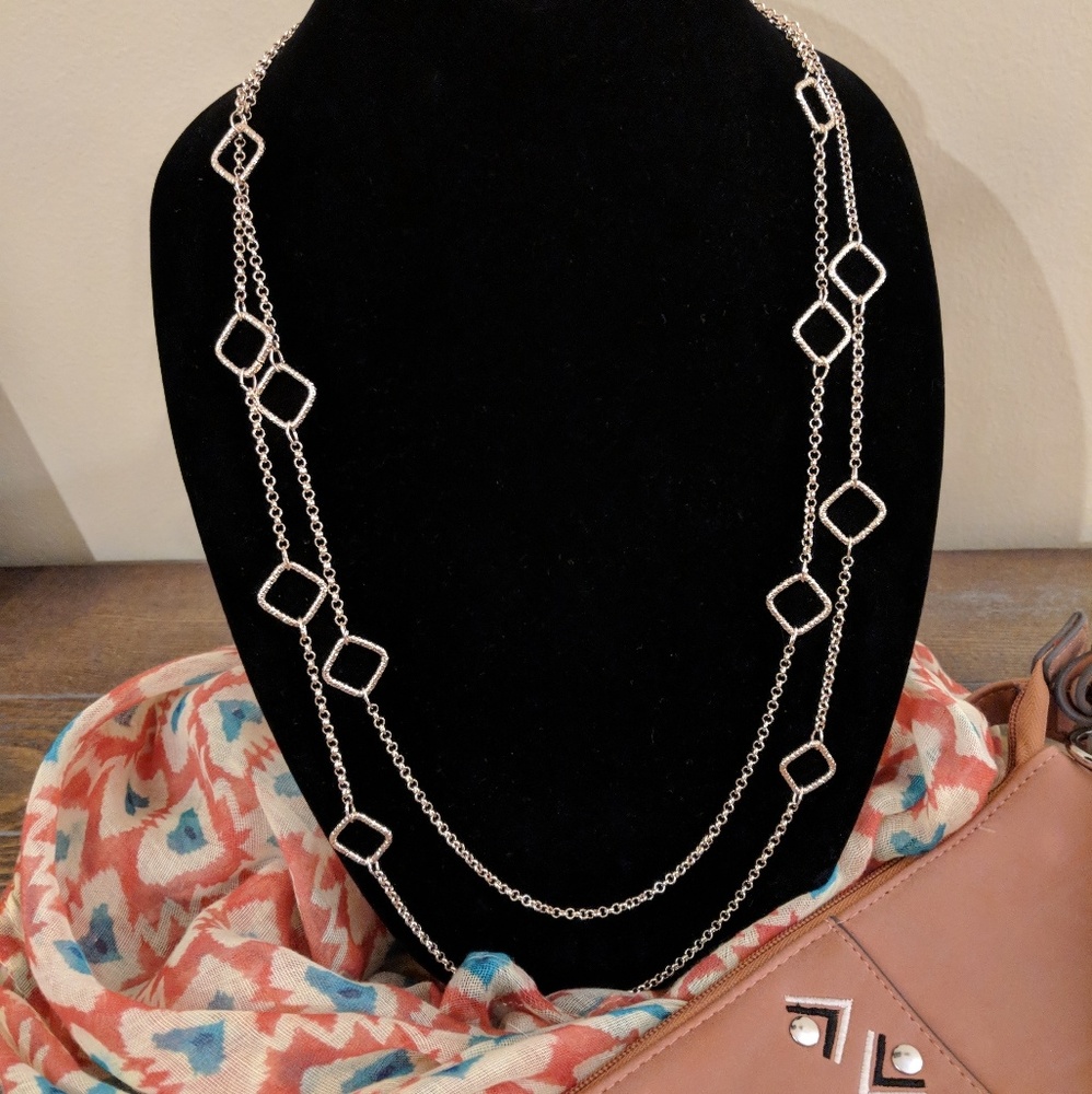 Sophisticated rose gold finish long necklace